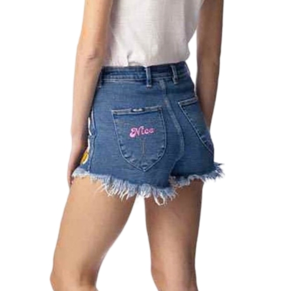 Rolla's Hightails High Rise Denim Shorts Embroidered Banana Beach Size 26/8 - Picture 4 of 13